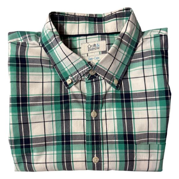 Croft & Barrow Aqua & Gray Plaid Short Sleeve Shirt Size XXL - Picture 6 of 11
